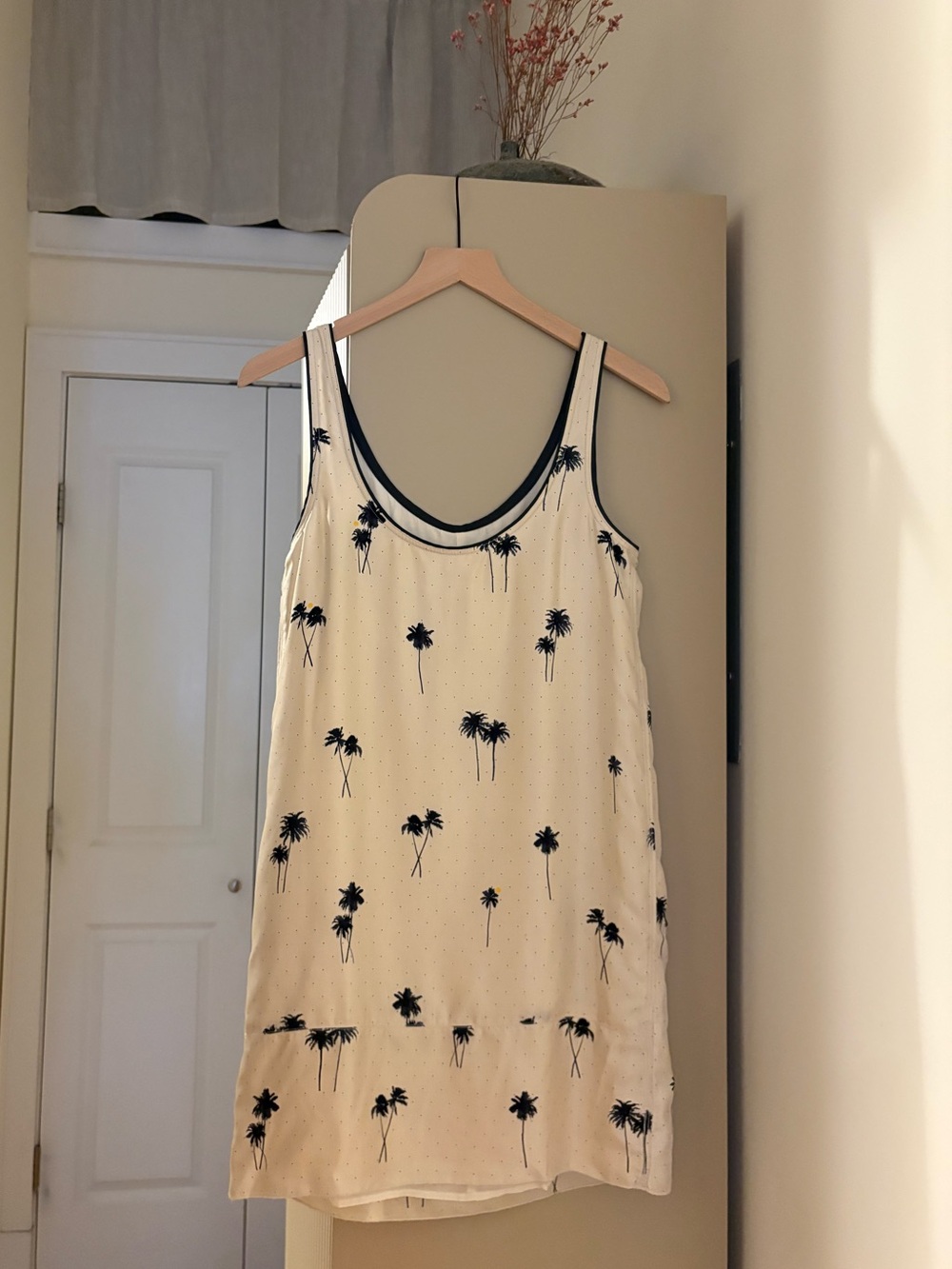 rag & bone Natalie Palm Tree Print Silk Shift Dress Cream Size 0 - Picture 4 of 5